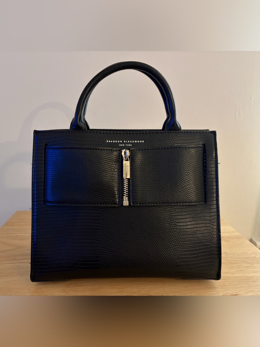 Brandon Blackwood Black Lizard-Embossed Leather Satchel